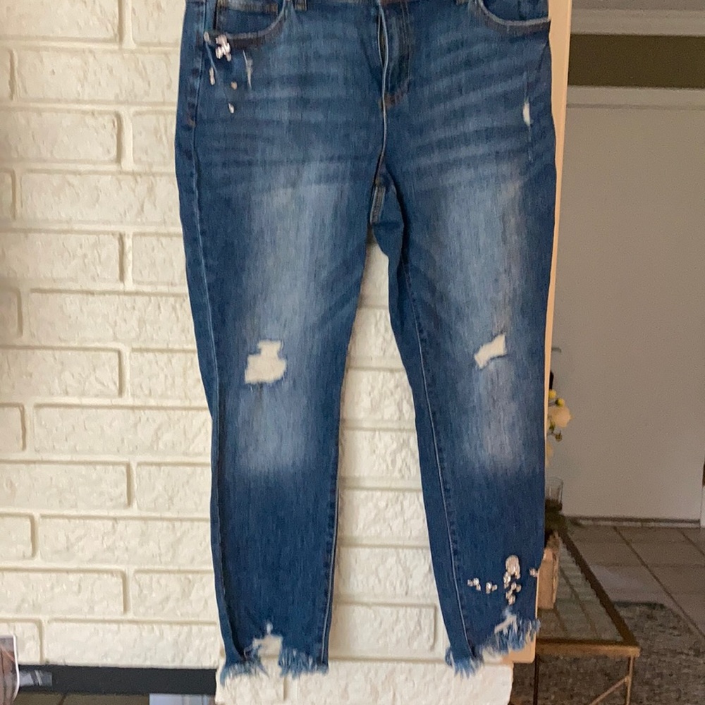 INC distressed embellished jeans